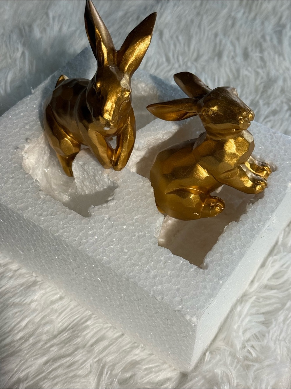 Gold Ceramic Rabbit Figurine Set 2pc Modern Bunny Statue Home Art Decor Gift